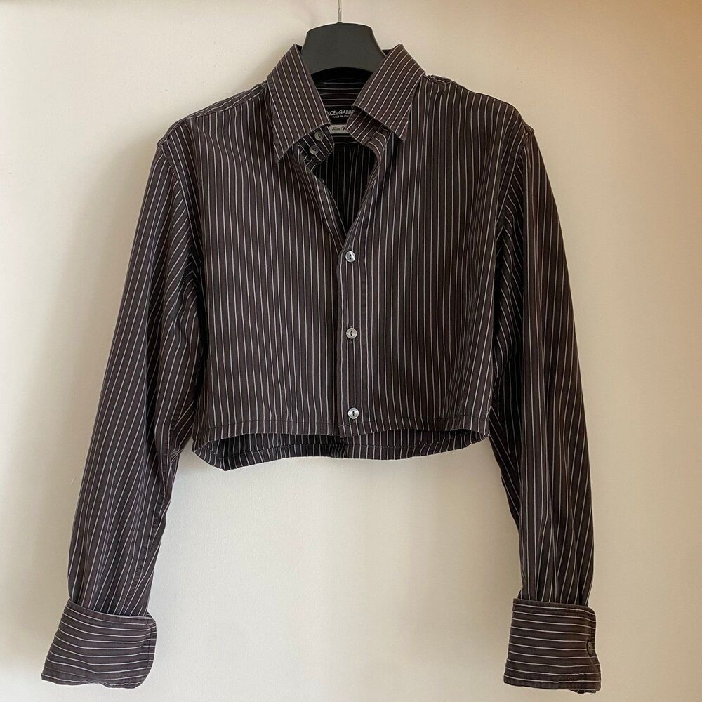 Vintage Dolce & Gabbana Cropped Oxford Pinstripe Button Down Shirt Fitted Y2K - Picture 6 of 9